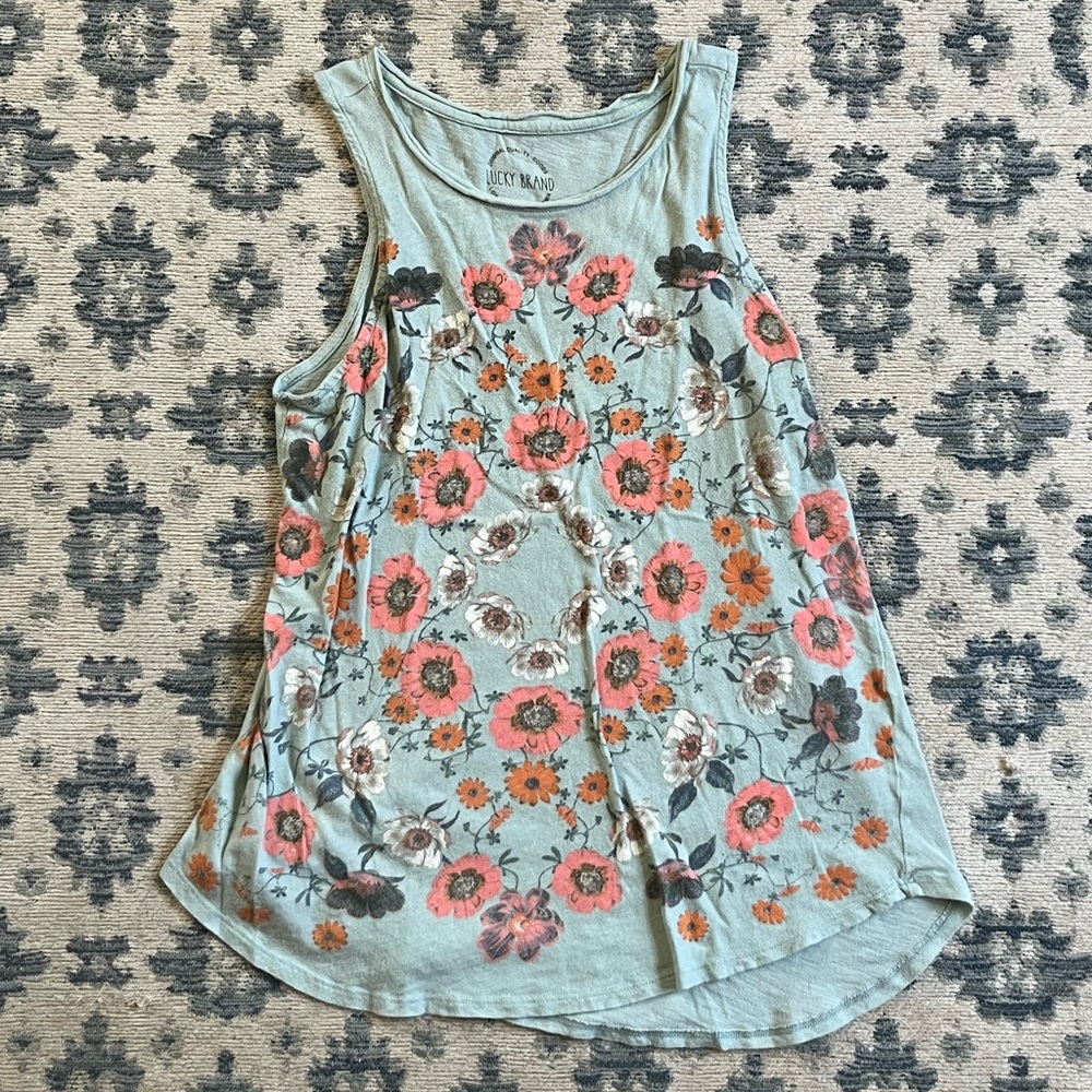Lucky brand floral and blue tank top size m